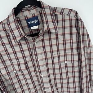 Wrangler Plaid Western Shirt Men's Long Sleeve Button Up Cowboy Style Size L‎